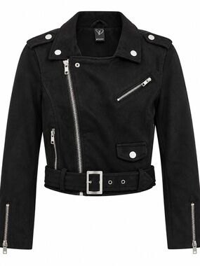 Windsor Black Suede Asymmetrical Moto Jacket with Belt
